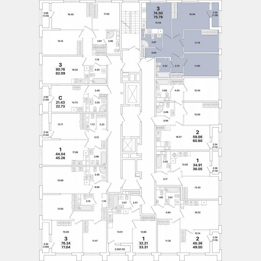 3-к. квартира, 75,8 м², 10/12 эт.