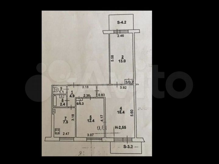 3-к. квартира, 61 м², 3/9 эт.