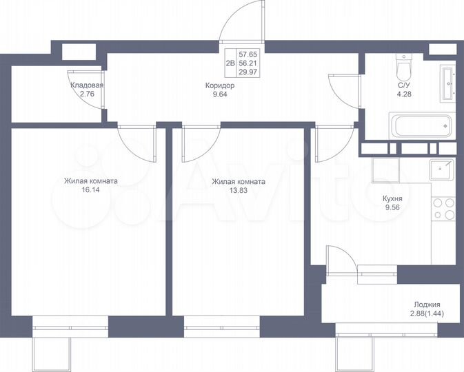 2-к. квартира, 57,7 м², 14/17 эт.