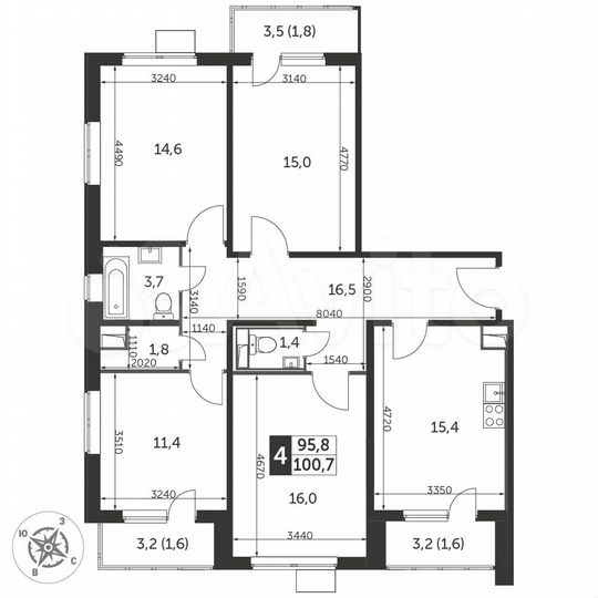 4-к. квартира, 100,9 м², 14/25 эт.