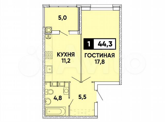 1-к. квартира, 44 м², 9/24 эт.
