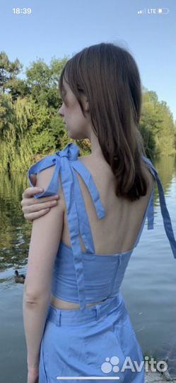 Новый костюм хлопковый топ брюки палаццо