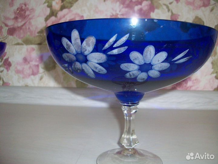 Фруктовницы кобальт 2хслойное ст. на ножке СССР