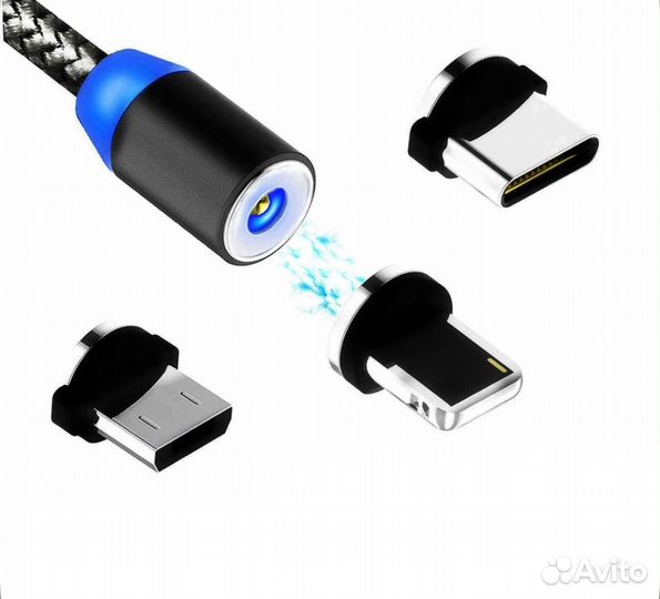 Магнитный светящийся usb кабель 3 в 1 новый