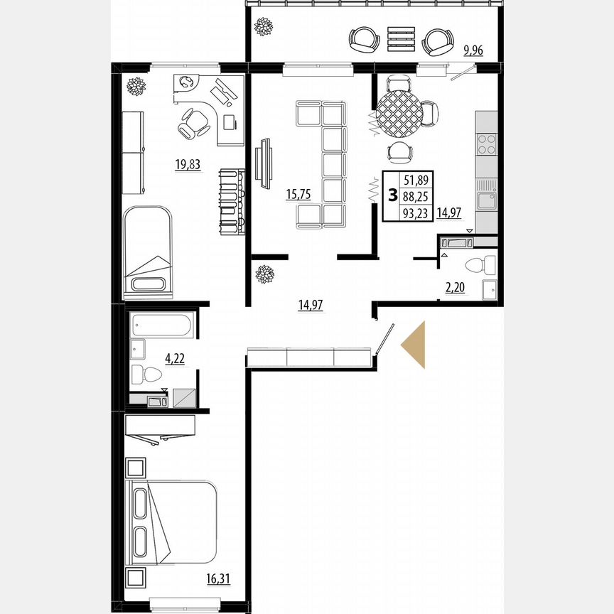 3-к. квартира, 88,1 м², 4/8 эт.