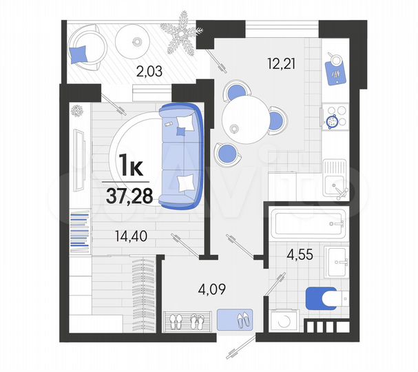1-к. квартира, 37,3 м², 5/7 эт.