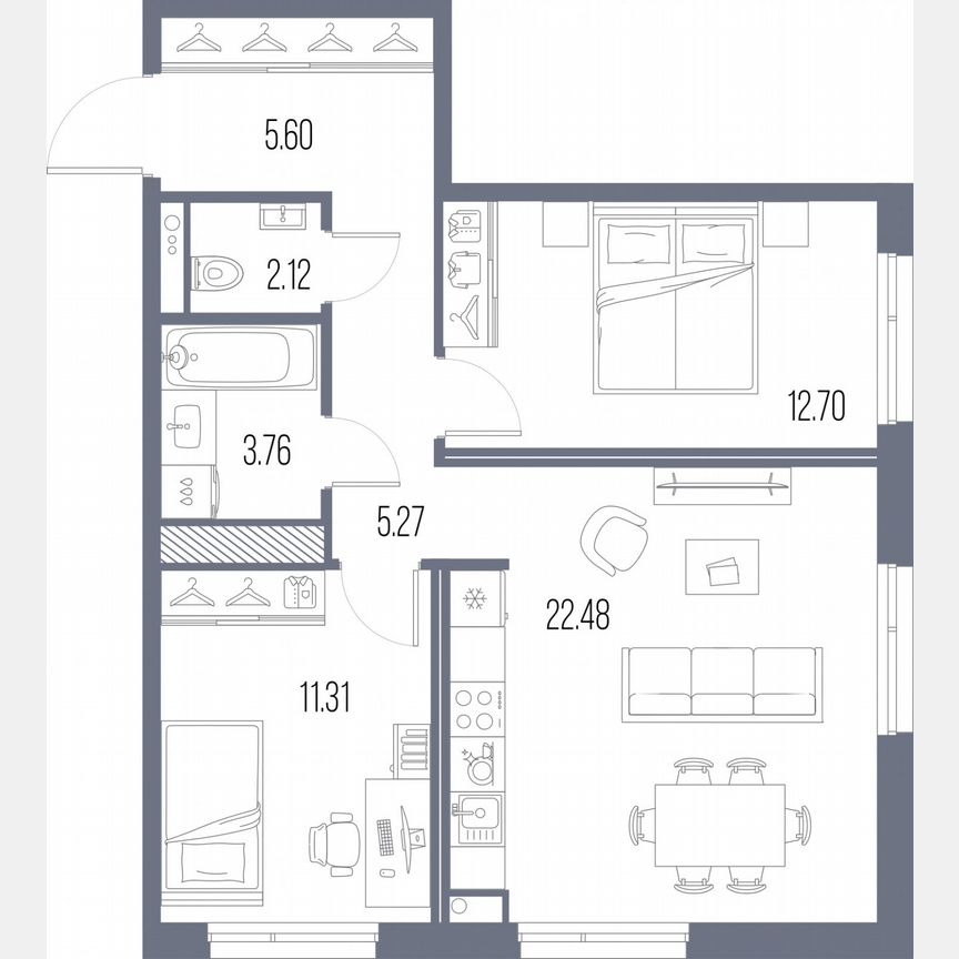 2-к. квартира, 63,2 м², 7/10 эт.