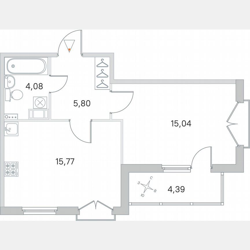 1-к. квартира, 42,9 м², 3/4 эт.
