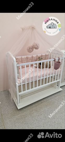 Кроватка белая с маятником Антел Алита