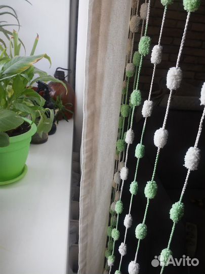 Штора Гардина Нити Зеленый Шарики б/у