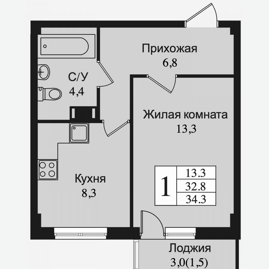 1-к. квартира, 36,1 м², 9/15 эт.
