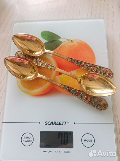 Ложки чайные серебро эмаль 875 проба