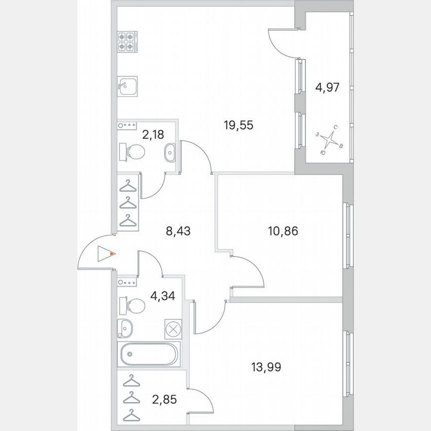 2-к. квартира, 64,7 м², 1/4 эт.