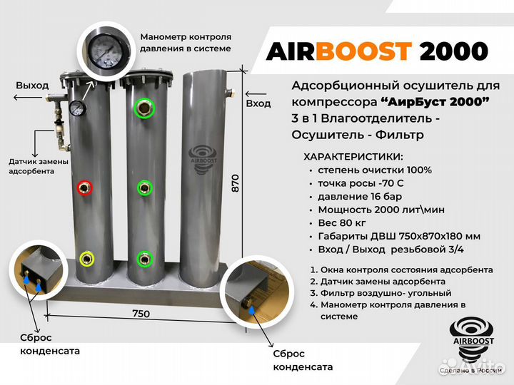 Осушитель для компрессора 2000 лит/мин