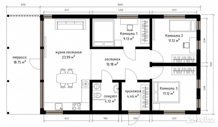 Каркасный дом 90 м² под ключ