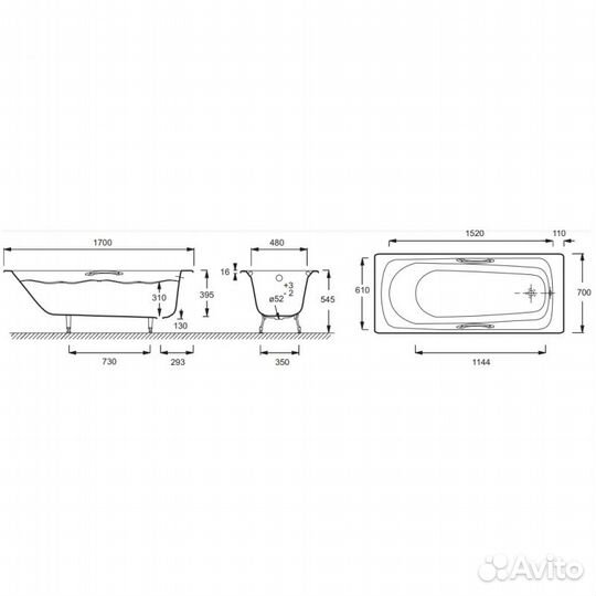 Чугунная ванна Jacob Delafon Melanie 170x70