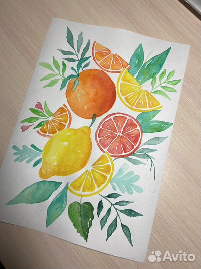 Картина акварель апельсины