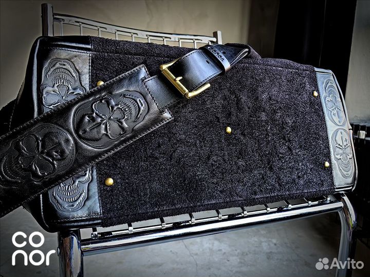 Дорожная кожаная сумка с черепами,Skull,черная, ру