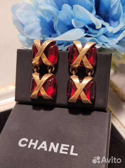 Серьги Chanel Vintage Ruby Люкс качество