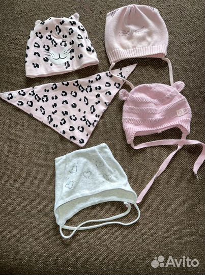 Шапочки на девочку 6-12 мес