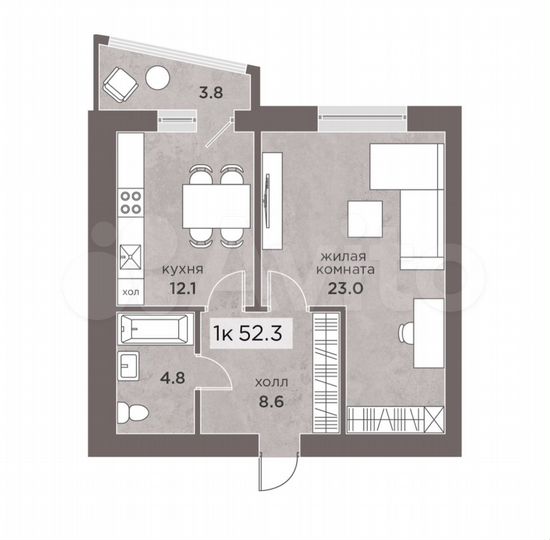 1-к. квартира, 52 м², 10/14 эт.