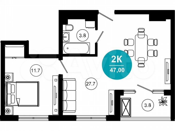 2-к. апартаменты, 47,1 м², 8/10 эт.