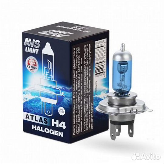 Лампа галогенная 12V H4 60/55W 5000К P43Т 1шт AVS