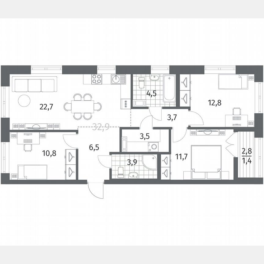 3-к. квартира, 81,6 м², 3/12 эт.