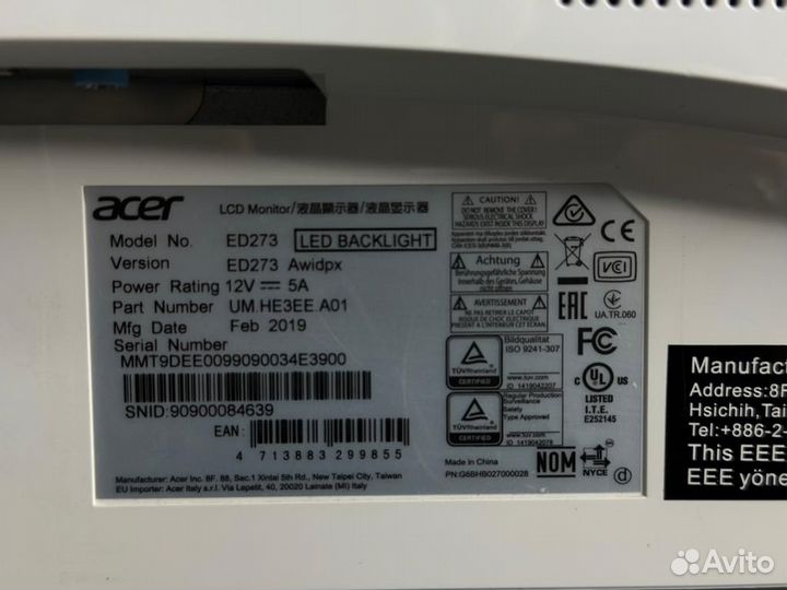Изогнутый монитор acer 144hz 24дюймов
