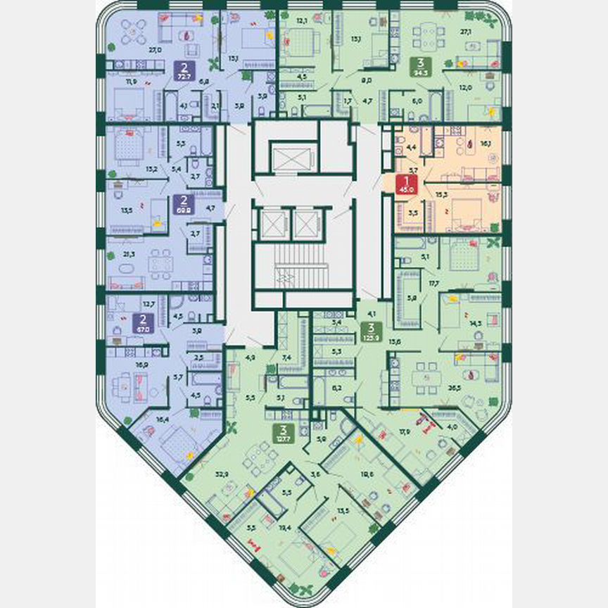 2-к. квартира, 67 м², 8/27 эт.