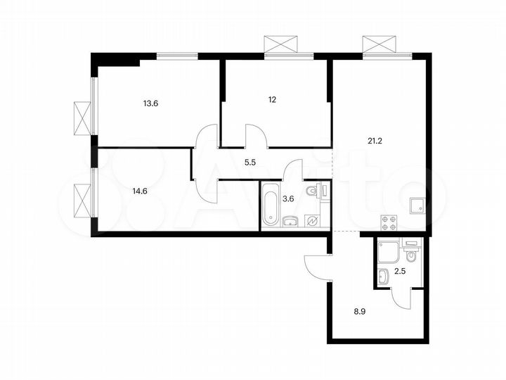 3-к. квартира, 81,9 м², 12/25 эт.