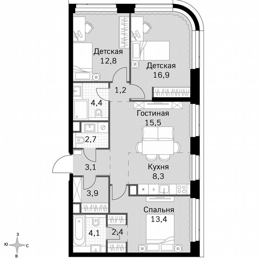 3-к. квартира, 88,7 м², 35/49 эт.