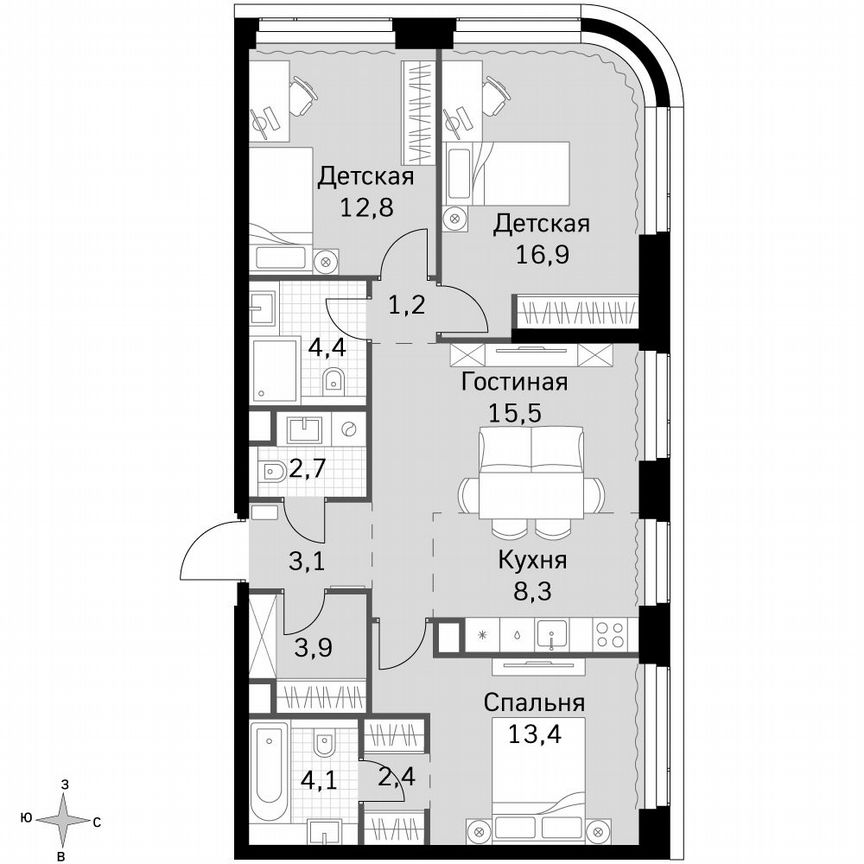 3-к. квартира, 88,7 м², 35/49 эт.