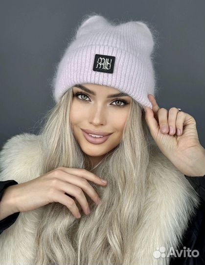 Шапка женская из ангоры с ушками Miu Miu