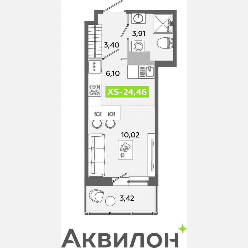 Квартира-студия, 24,5 м², 6/12 эт.