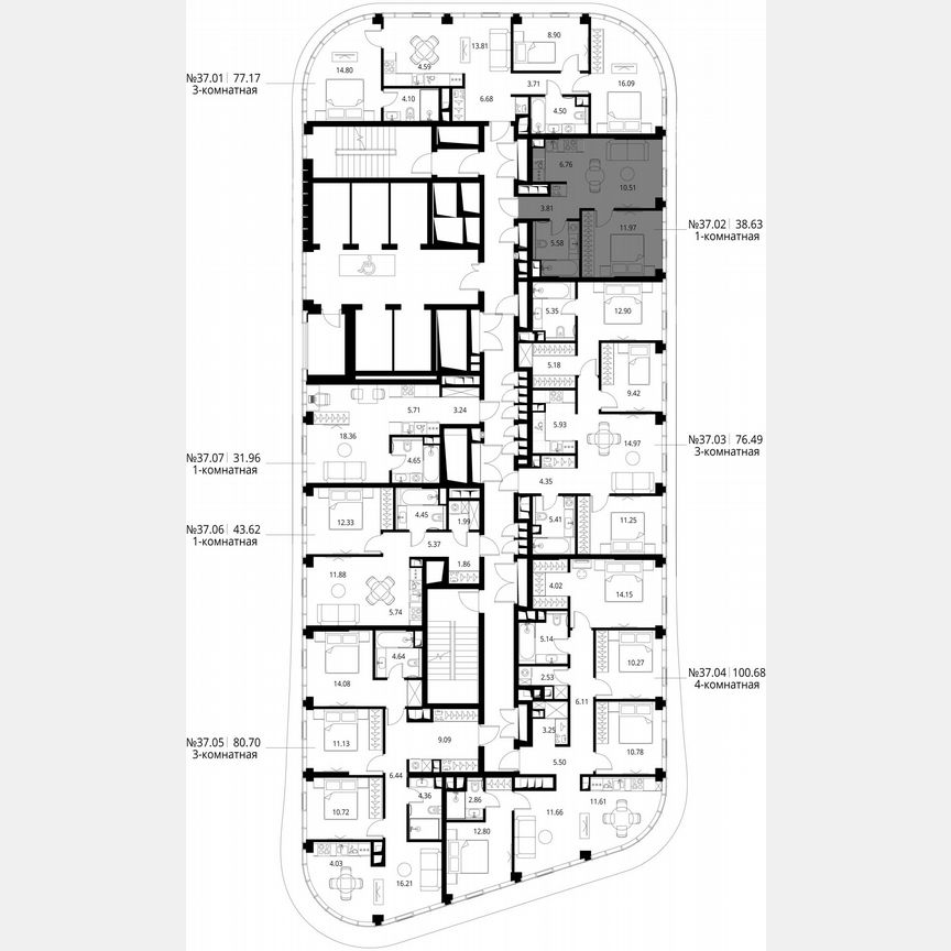 1-к. квартира, 38,6 м², 37/49 эт.
