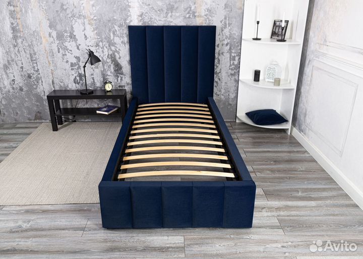 Кровать 80х200 синий велюр Богема