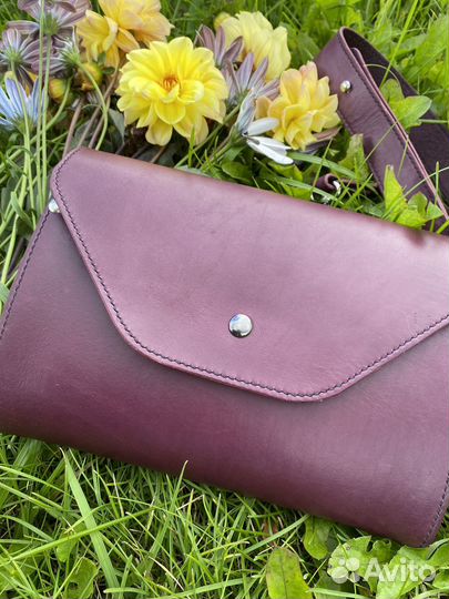 Сумка натуральная кожа с деревянными боковинами