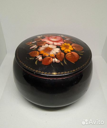 Шкатулка Жостово ручная роспись металл СССР 1987 г