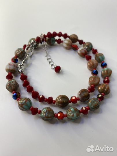 Разноцветные бусы чешское стекло 45 см