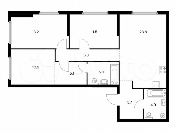 3-к. квартира, 85,4 м², 30/32 эт.