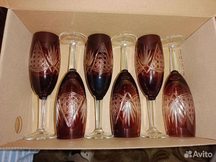 Бокалы фужеры рубиновый цветной хрусталь