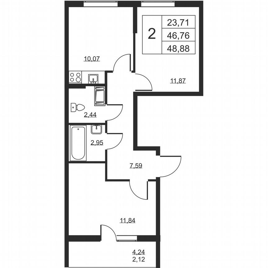 2-к. квартира, 48,9 м², 10/19 эт.