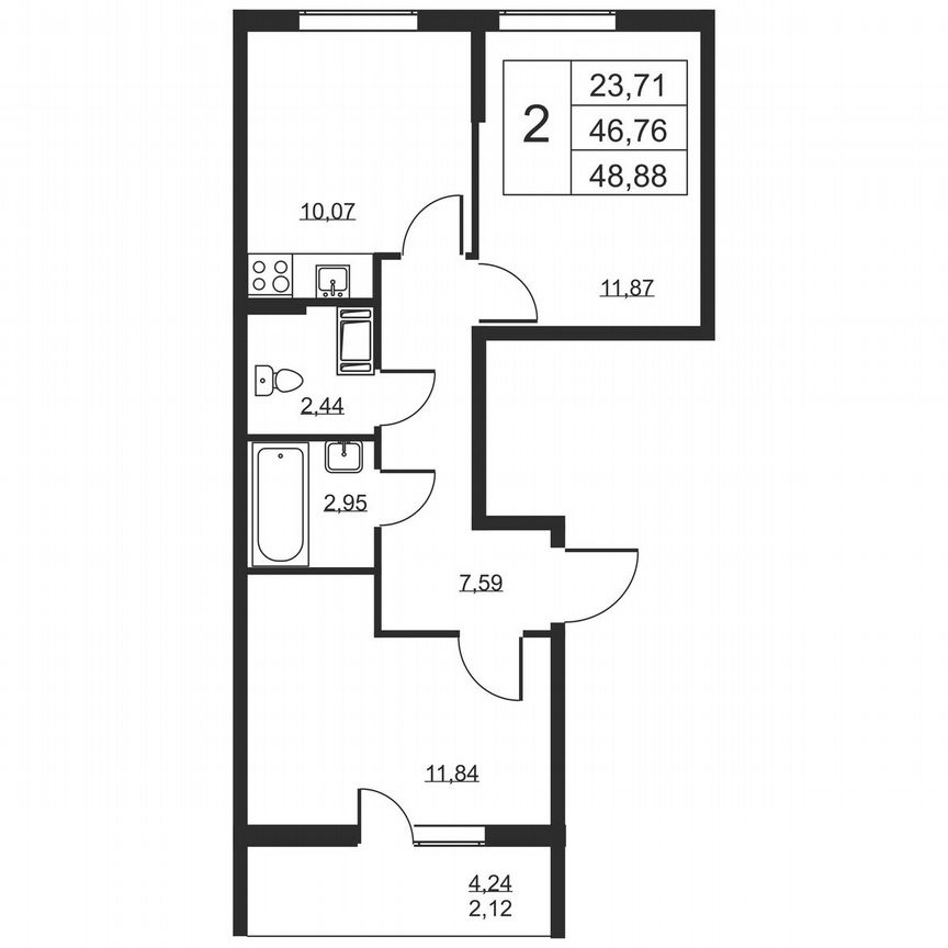 2-к. квартира, 48,9 м², 10/19 эт.