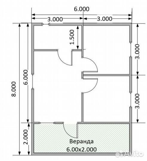 Дачный каркасный дом 6х8м