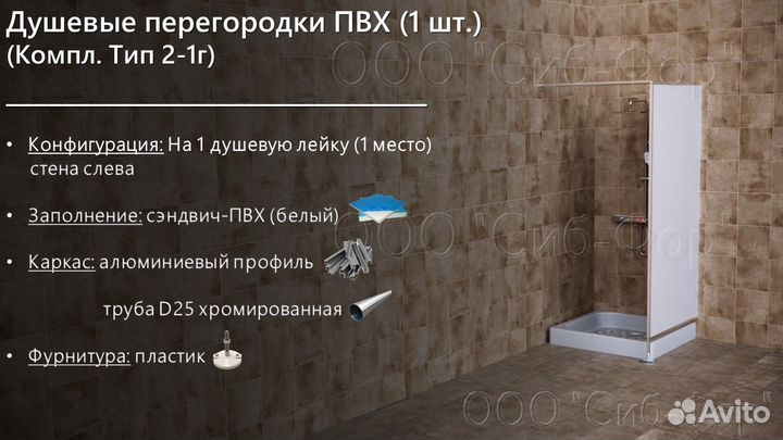 Душевые перегородки пвх Тип 2г - 1 экран