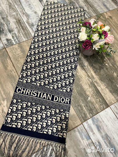 Кашемировый палантин Dior синий двухсторонний