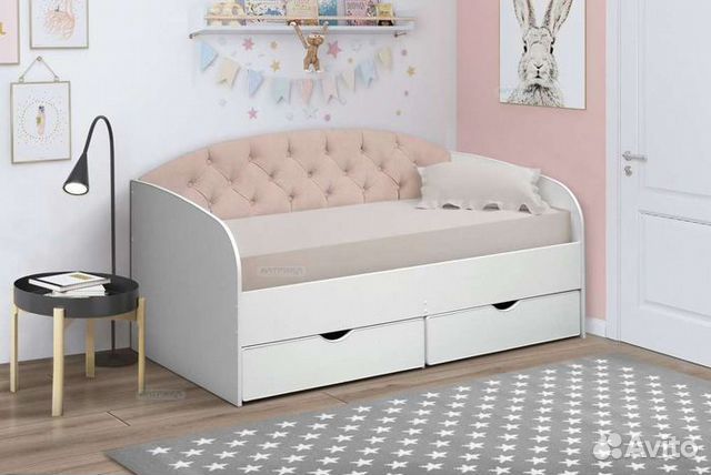 Кровать лдсп мягк спинка детская разные цвета