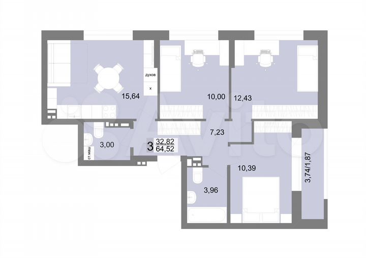 3-к. квартира, 64,5 м², 8/10 эт.