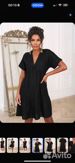 Платье лен черное 48